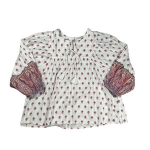 Cleobella Size S Tawny Top Mahal Block Print Boho Blouse Organic Cotton Peasant